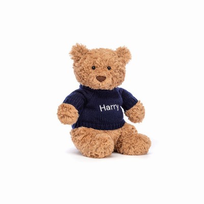 Jellycat Bartholomew Bear with Navy Jumper Australia | 153974NJK